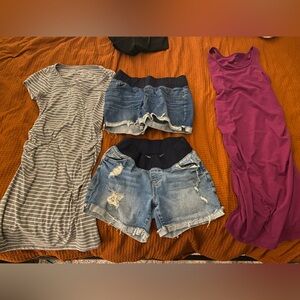 Striped Dress, Denim Shorts, and Purple Dress maternity bundle